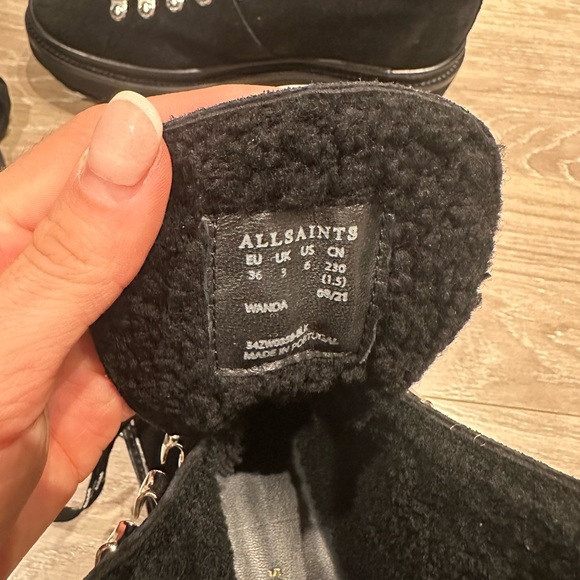 New All Saints Wanda Shearling Black Suede Hiking Combat Boots Size 36 - Picture 2 of 9